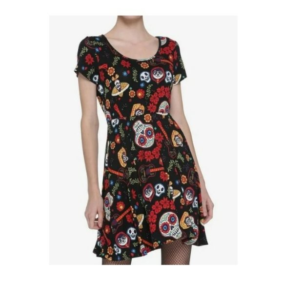 Disney Dresses & Skirts - Disney Coco Dress Short Sleeve Jersey Lace Embroidered Knee Length Round Neck